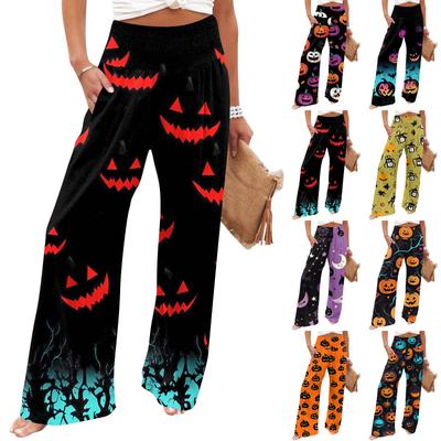 Women's Casual Time Straight Leg Pants Print High Waist Pants With Pockets
