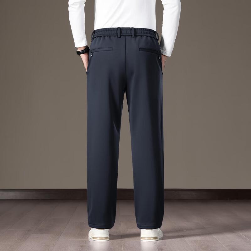 ROMON Men's Elastic Waist Mulberry Silk Blend Straight-Leg Casual Pants