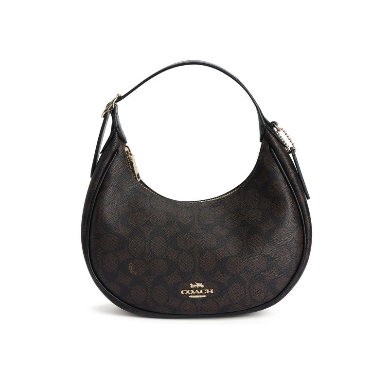 COACH 23 EMILY printed presbyopia coated canvas and smooth leather crescent bag shoulder bag medium size women's dark brown