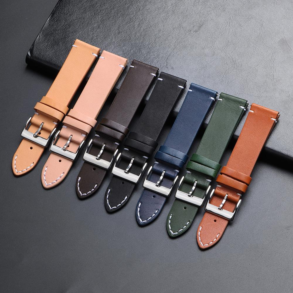 Genuine Calfskin Ultra-thin Watchband Watch Belt Strap Wristwatches Band 12mm 14mm 16mm 18mm 20mm 22mm 24mm Blue Beige Black