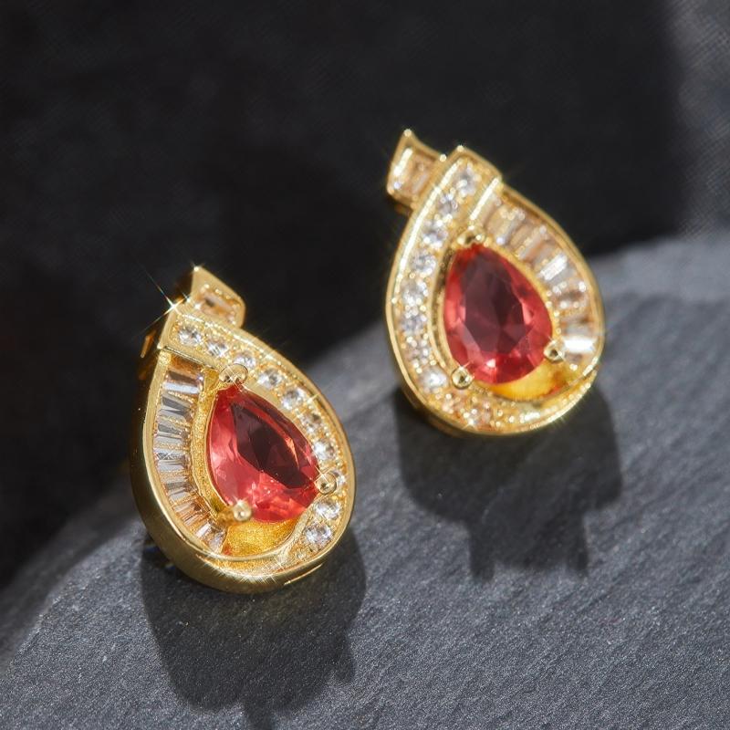 Retro Luxury Elegant Inlaid White Rose Red Zircon Earrings for Women  Personality Girls Party Accessories Holiday Jewelry
