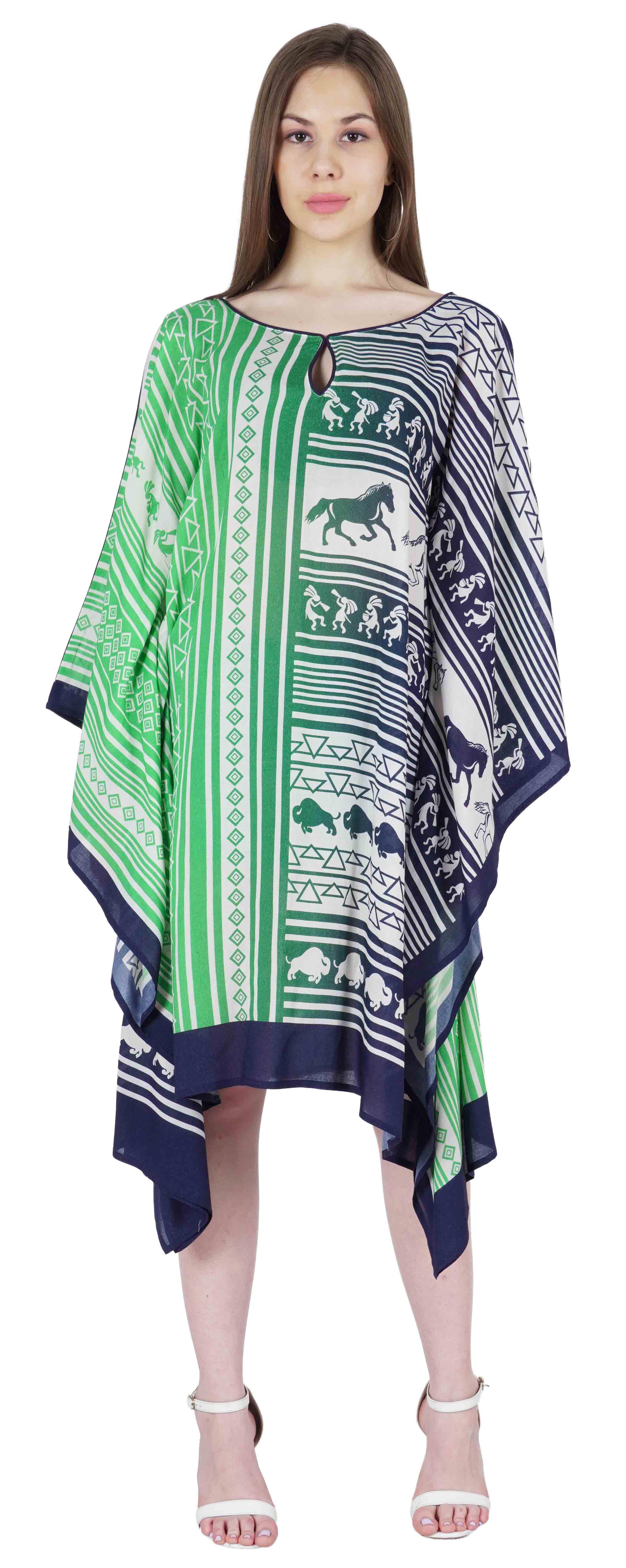 

Moomaya Short Kaftan For Women Printed Beach Swimsuit Cover Up Dress Caftan XXL світло-зелений колір