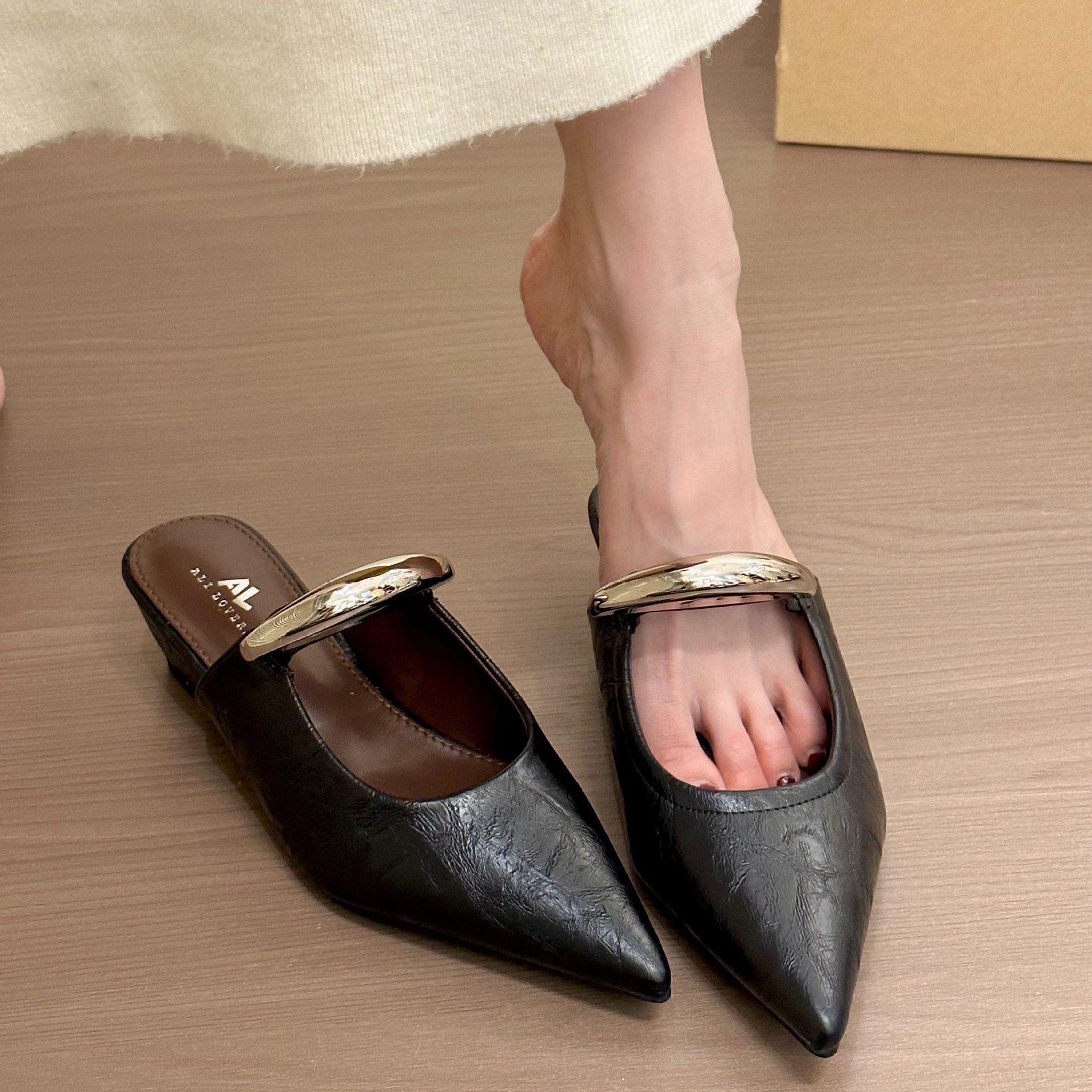 

Модные леопардовые шлепанцы с серебряной пряжкой на танкетке, женские, 2025, новая летняя обувь, на толстом каблуке, Мэри Джейн, крутые шлепанцы 35 чёрный