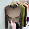 Women's 2025 Ribbed Long Sleeve Round Neck Fashionable Base Layer T-Shirt for Spring and Autumn