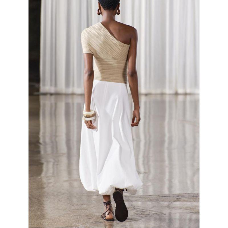 Za2024 Summer New Product Women's Clothes Sexy off-the-Shoulder Bow Tie Asymmetric Rib Knitwear 4240001 500