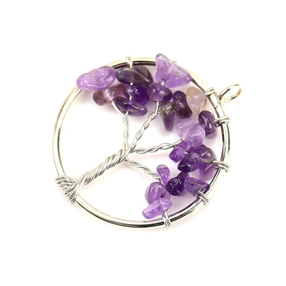 30Mm Tree Of Life Natural Crystal Agate Colorful Tree, Fortune Tree Necklace Gravel Winding Silk Pendant Ornament N161