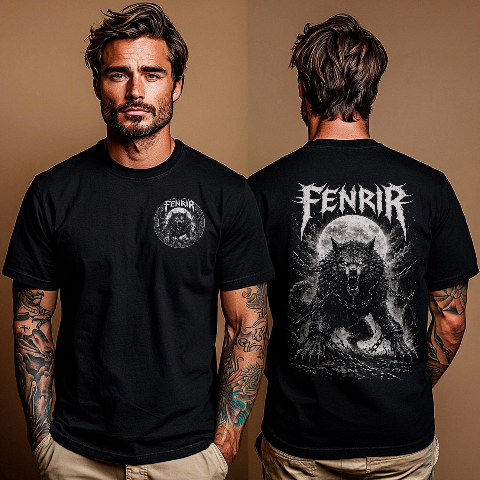 Fenrir Viking Wolf Shirt: Norse Mythology T-Shirt | Ragnarok Wolf Back Print Unisex Tee | Pagan Viking Fenrir Graphic | Metalhead Apparel XL