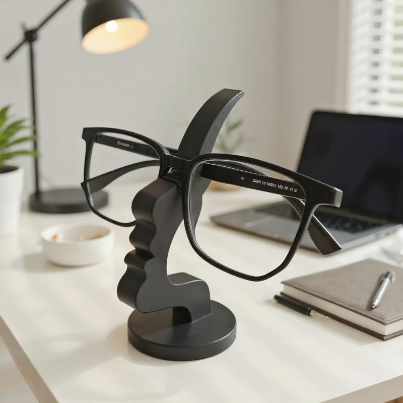 1 Stück Moderner Gebogener Brillenständer | Eleganter Seiten-Gesichtsbrillenhalter, Minimalistisches Schwarzes Design, Schützendes Brillenetui für Schreibtische oder Nachttische, Perfekt
