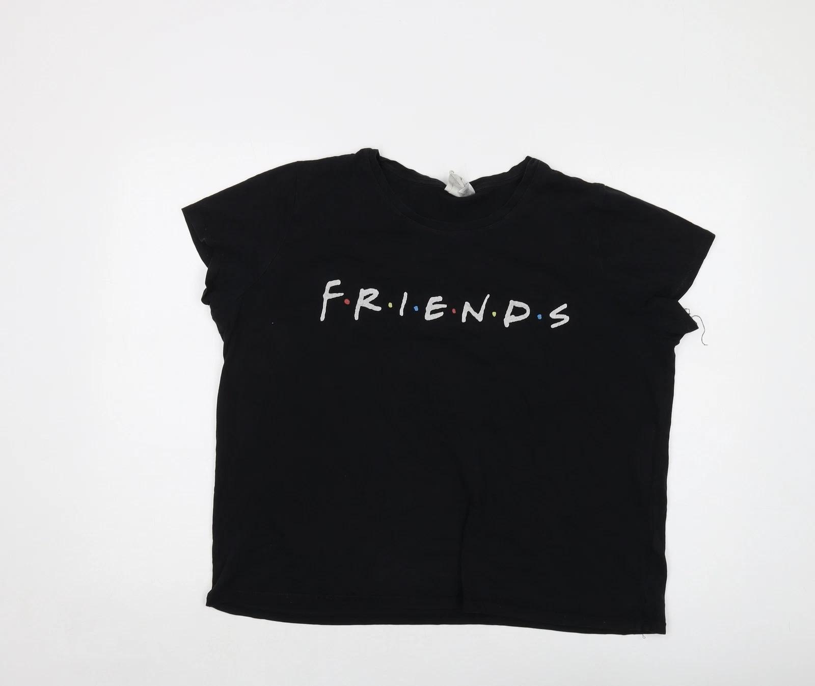 

Friends Womens Black Cotton Basic T-Shirt Size XL Round Neck 2XL