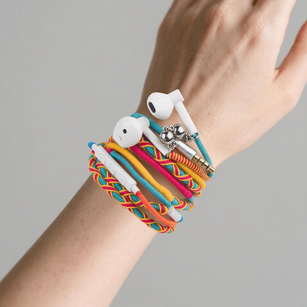 URIZONS Earphone Bracelet, Colorful Braided Earphones - 3.5mm Wired Headphones with Mic, Remote In-Ear Sports Headset for iPhone, Handmade Fabric,