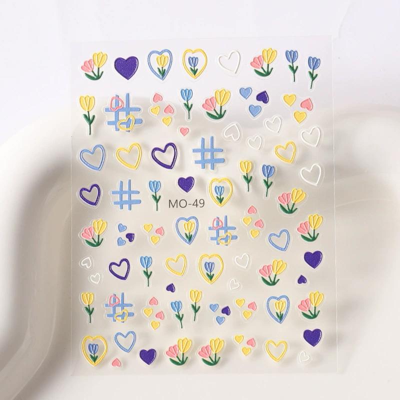

Embossed Nail Art Stickers—Line Art,Graffiti, Bears, and Flowers|Thin,Durable, and 3D Decals | Colorful,Cute,5D Nail Decorations