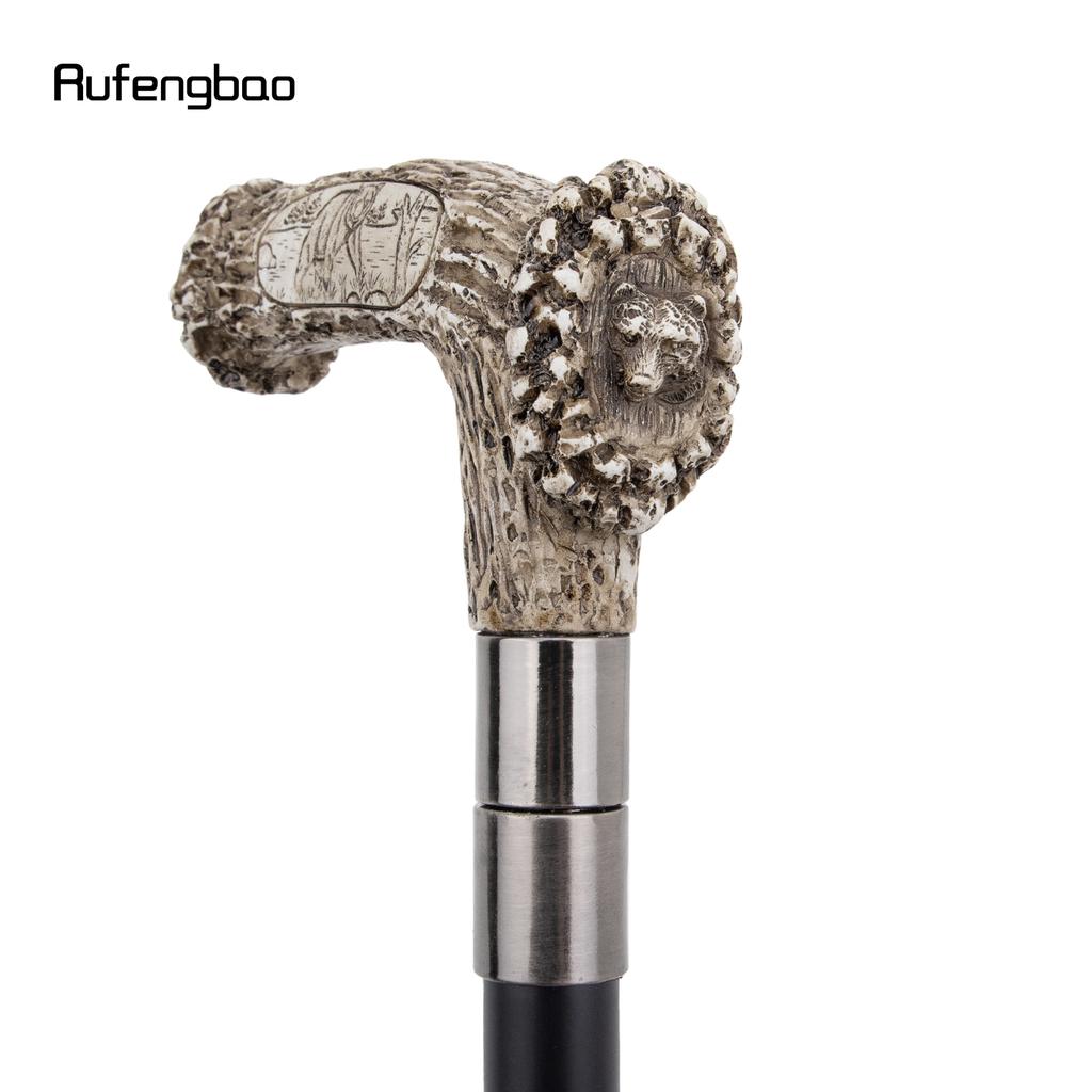Silver Resin Bear Tree Root Head Walking Cane Fashion Decorative Steel Stick Gentleman Elegant Cosplay Cane Knob Crosier 94cm