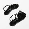 Designer Sexy Open Toe Cross Strap Over Toe Leather Flat Sandals Women Sexy Cross Strap Metal Decorative Summer Flats Slippers