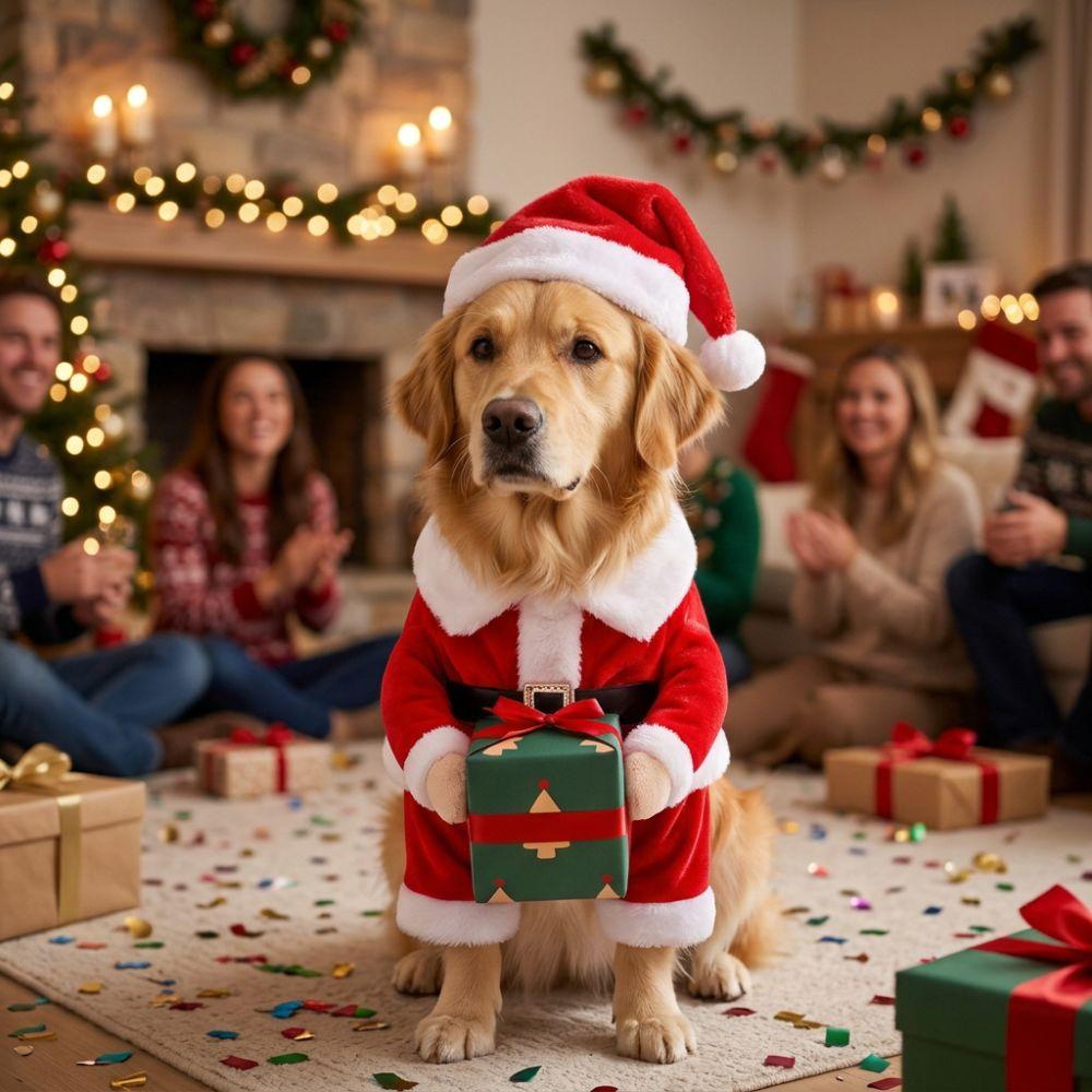 Plush Fabric Pet Christmas Gift Box Costume Soft Elastic Pet Gift Holding Outfit Holiday Gift