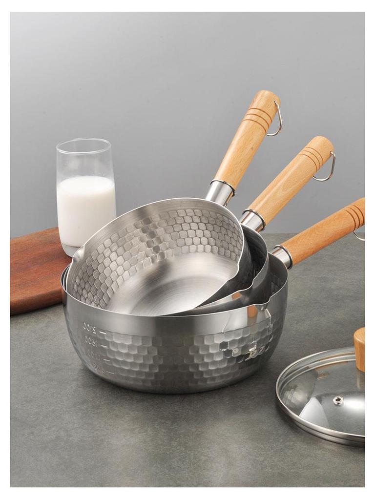 Stainless Steel Yukihira Pan: Non-Stick Milk, Soup & Noodle Pot with Wooden Handle for Baby Food & Breakfast