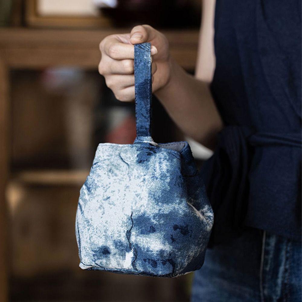 Chinese Style Tea Tools Storage Bag Cotton Drawstring Bundle Pocket Ink Rendering Handbag  Festival