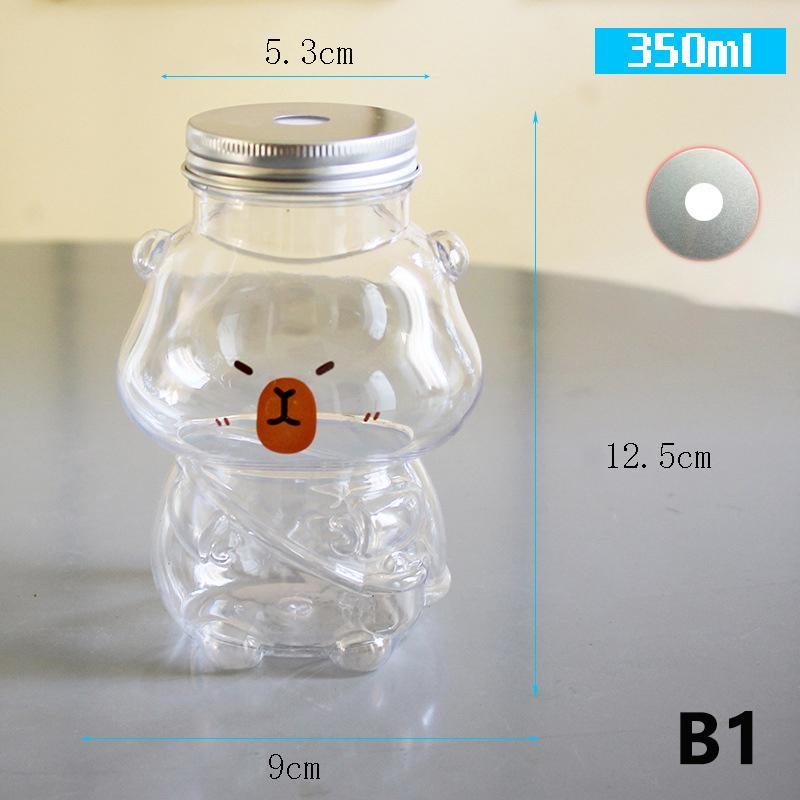 350/500Ml Capybara Milk Juice Tea Bottles Cartoon Shape Drink Bottle Plastic Transparent Beverage Cup Candy Biscuits Sealed Jar