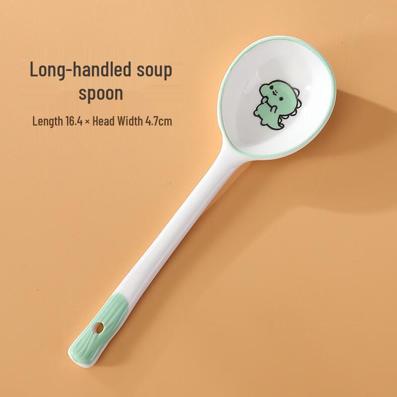 Hand-Painted Ceramic Long Handle Soup Spoons (6-Pack)