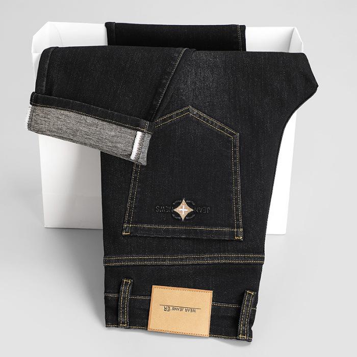 

Весна и осень новые джинсы мужские эластичные свободные прямые брюки большого размера деловые модные универсальные повседневные брюки 40 чёрный