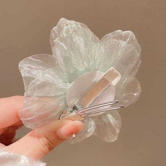 Hairpin Breathable Mesh Organza Fabric Fairy 3D Flower Hair Clip Macaron Color Lightweight Breathable Hair Accessory