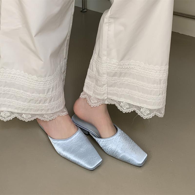 Bailamos Brand Women Slippers Fashion Round Toe Slip On Mules Shoes Soft Flat Heel Outdoor Casual Dress Sandals  Flat Shoes Muje