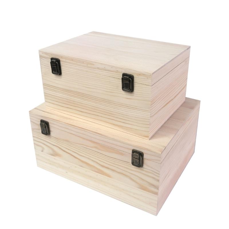 DIY Unfinished Wood Storage Box Large Unfinished Wooden Box with Hinged Lid and Front Clasp for Arts Gifts Jewelry