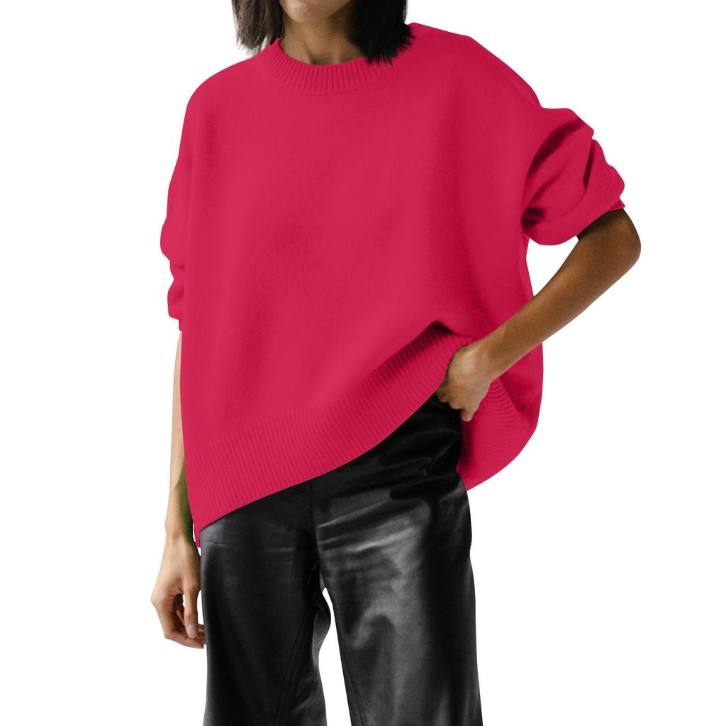 Women's Fashion Loose Round Neck Long Sleeve Knit Personality Solid Color Casual Sweater