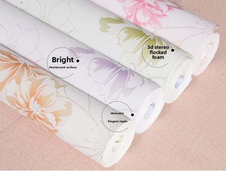 Euro Style Floral Wall Paper With Embossed Silk Fabric For Bedroom Decor