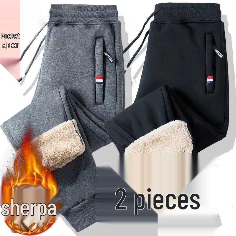 Men's Winter Extra-Thick Lambskin Fleece Pants - Warm, Loose, Straight-Leg with Zipper