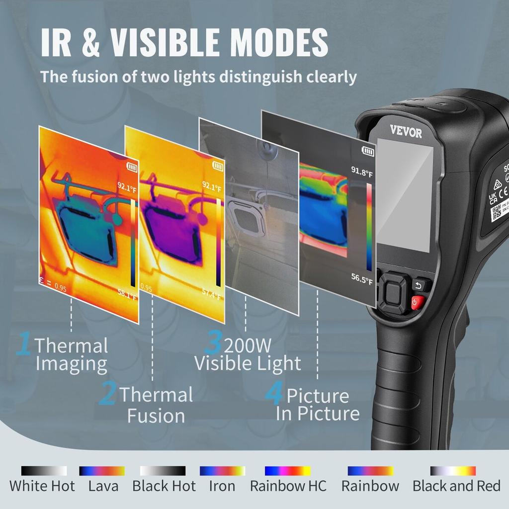 Thermal Imaging Camera, 320 x 240 Pixels Super Resolution with 2MP Visual Camera, 25Hz Refresh Rate Infrared Camera with -4℉~1022℉ Temp, 64G SD Card