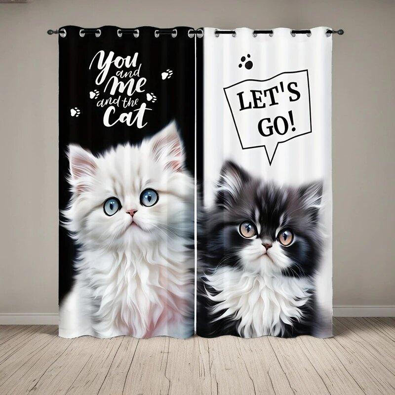 2 pieces of curtains with cute kitten prints,30*65 inches, home decoration, room decoration