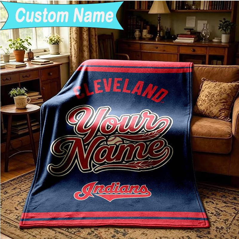 1PC Custom Name Blanket Indians Football Flannel Blankets Patterns Throw Blanket All-Season Soft Gift for Couch, Bed, Camping, Birthday Gifts