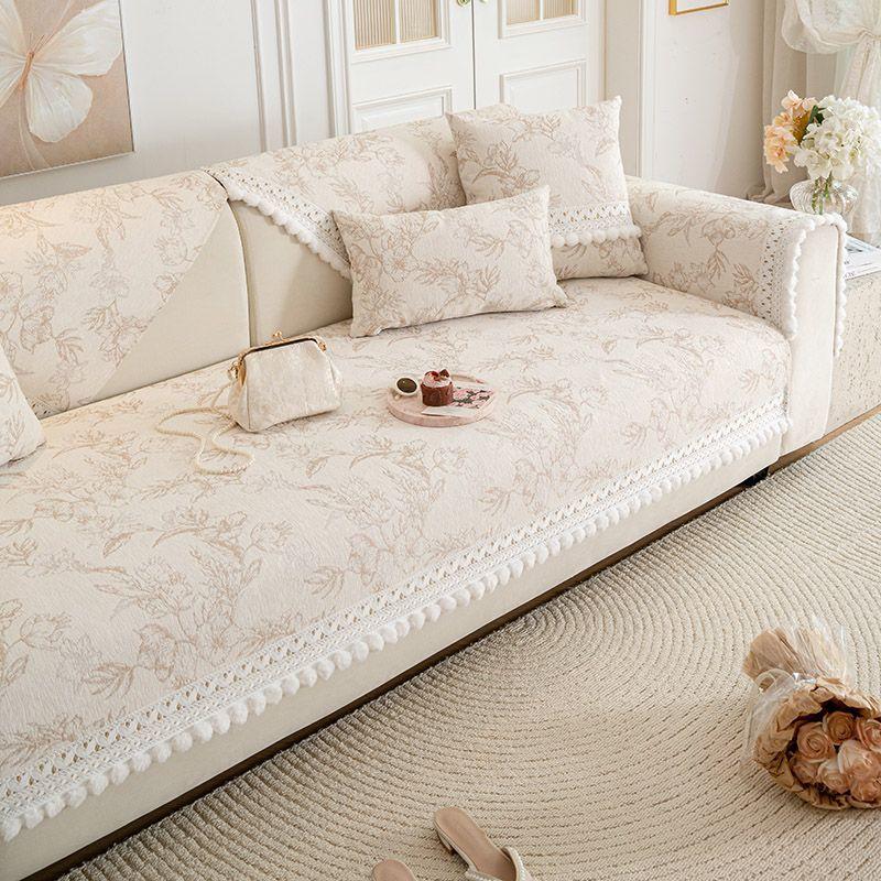 1pc Modern Chenille Sofa Mat with Tassel Embellishment - Machine Washable Wear-Resistant One-Piece Cover for Armchair to 4-Seater Sofas