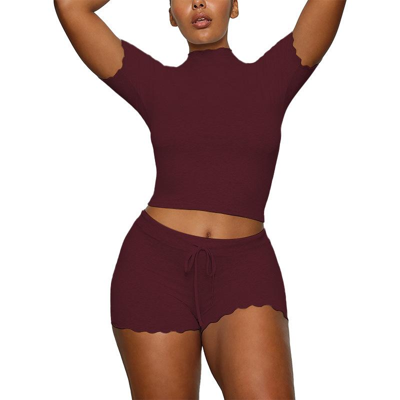 Modal! 2026 summer European and American cross-border women's clothing slim-fitting semi-turtleneck stand-up collar short-sleeved T-shirt shorts suit 