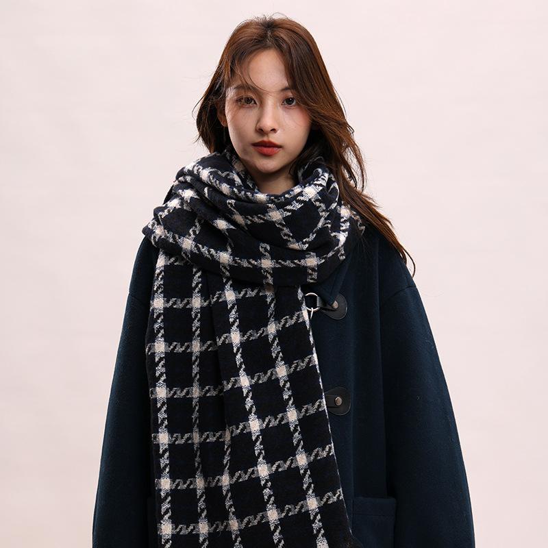 Scarf women's autumn and winter new plaid thickened shawl high-end atmosphere warm scarf
