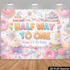 2D Half Way To One Backdrop Colorful Donut Birthday Background