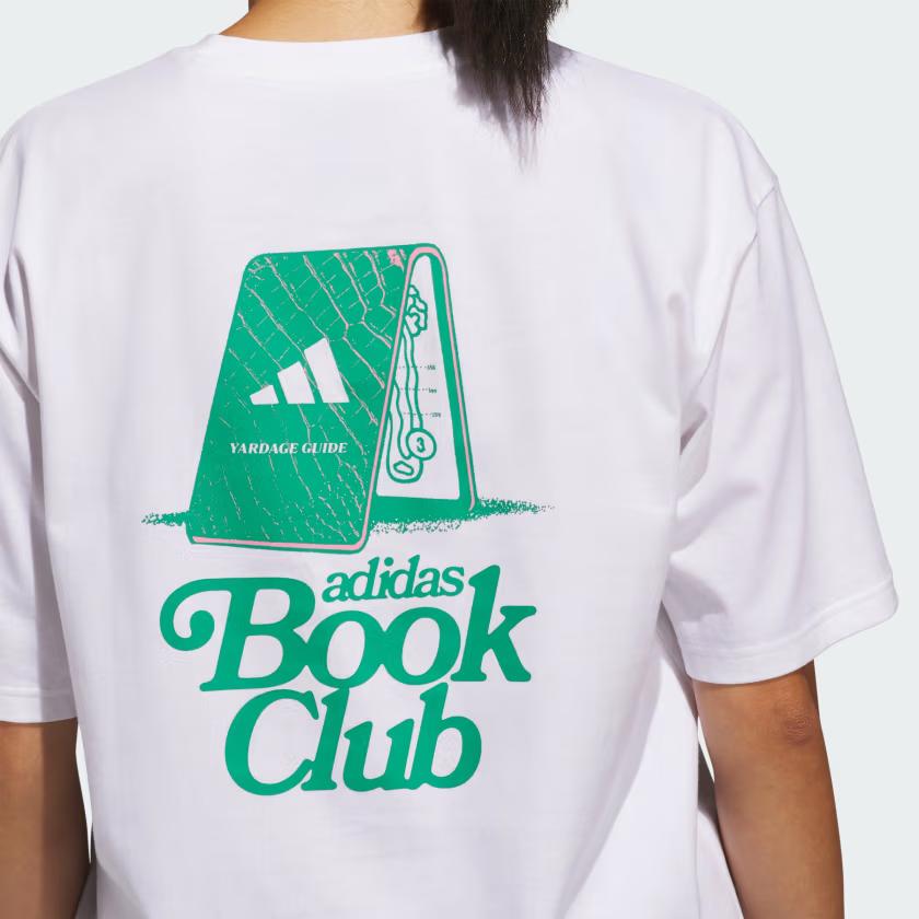 Adidas Golf Book Club Graphic Oversized Tee Soft Comfortable Fashionable Versatile Short Sleeve Drop Shoulder T-Shirt Women Tops White JI9500