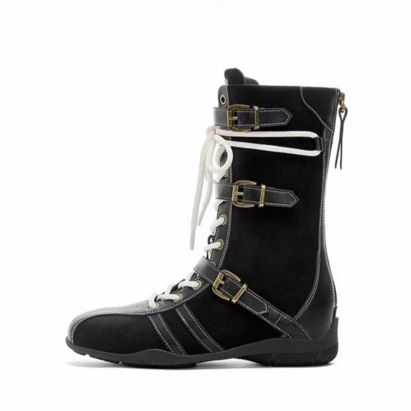 Han Shi Retro Leder Boxstiefel Damen Herbst 2025 Neue Britische Martin Stiefel Dicksohlige Deutsche Trainings Mittelstiefel