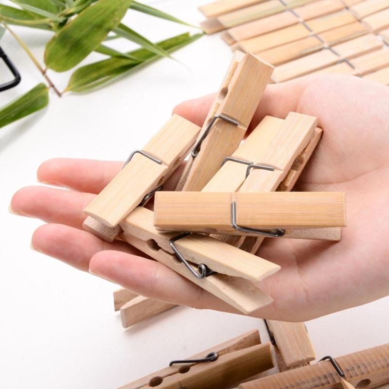 Pack of 20 Natural Bamboos Clothespins Bamboos Clip With Rustproof Spring for Laundry Craft Home Organization