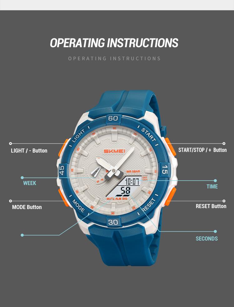 SKMEI 2583 New Large Dial Men's Digital Watch Countdown Stopwatch LED Light Electronic Watch 5 Alarm Clock Sports Watch Reloj
