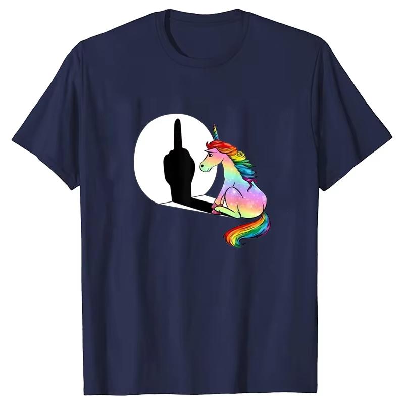 

Unicorn Middle Finger T Shirt Unisexs 2026 New Cotton Summer Unisexs TShirt Streetwear Tshirts Anime Clothes Four Seasons 4XL