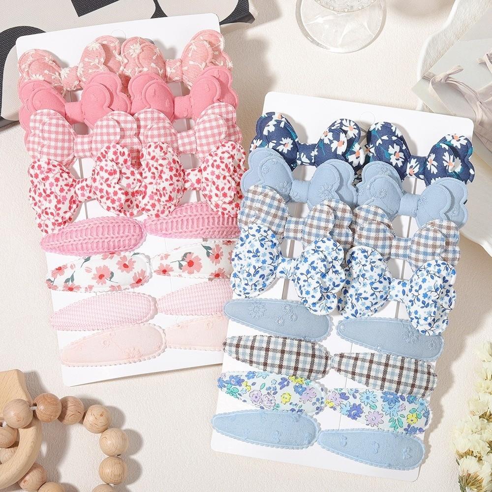 16pcs Floral Fabric Bowknot Baby BB Clips No Hurt Toddler Hair Bows Hairpins Kid Hair Accessories