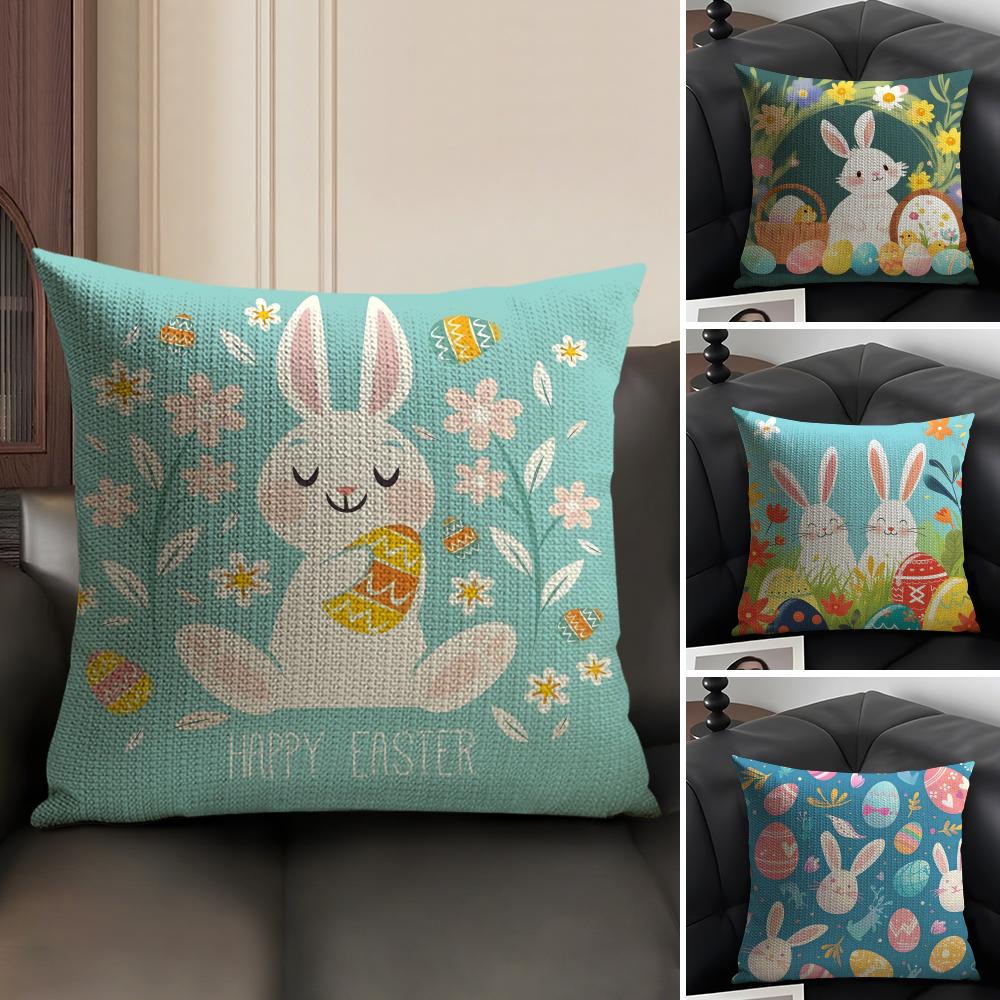 Easter Hot Cushion Cover Natural Linen Organic Fabric DoubleSided Printing Sofa Home Decor Gift Pillow Case