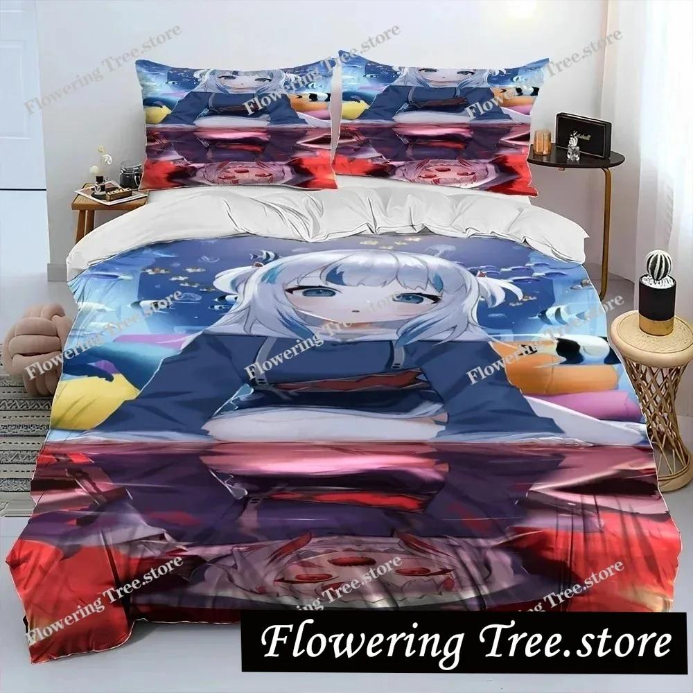 Cute Gawr Gura Hololive Anime Shark Comforter Bedding Set,Duvet Cover Bed Set Quilt Cover Pillowcase,king Queen Size Bedding New