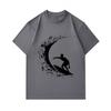Men's 100% Cotton Crew Neck Short Sleeve T-Shirt, Surfing Silhouette Wave Graphic Print Casual Summer Breathable Soft Tee for Daily Outdoor Surf Sport