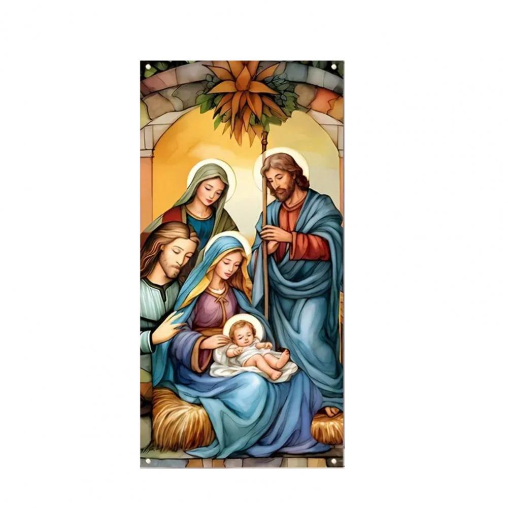 Christmas Decoration Fabric Door Banner Christmas Door Cover Set Nativity Scene Banner Decorations for Holy Night Xmas Door Sign