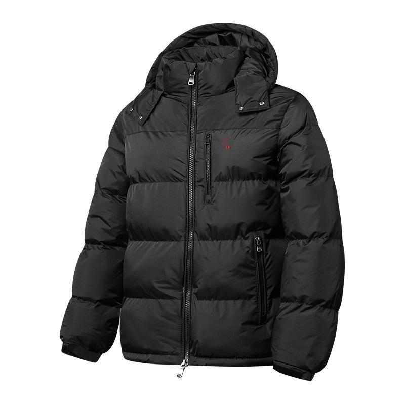 Schwarze schwere Bomberjacke - Mit Kapuze, lockere Passform, Samtfutter, Baumwoll-Oberbekleidung Medium schwarz