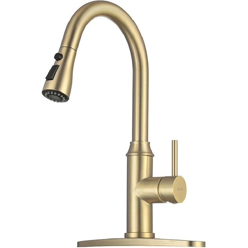 Arofa Kitchen Faucet with Pull Down Sprayer, Brushed Nickel Kitchen Sink Faucet 1-3 Hole Single Handle High Arc Stainless Steel Commercial Modern