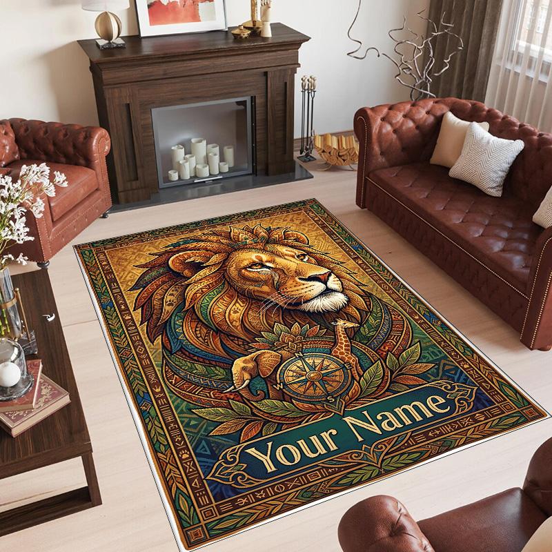 Leopard Theme Crystal Velvet Floor Rug Personalized Custom Name Text Warm Carpet Home Decoration