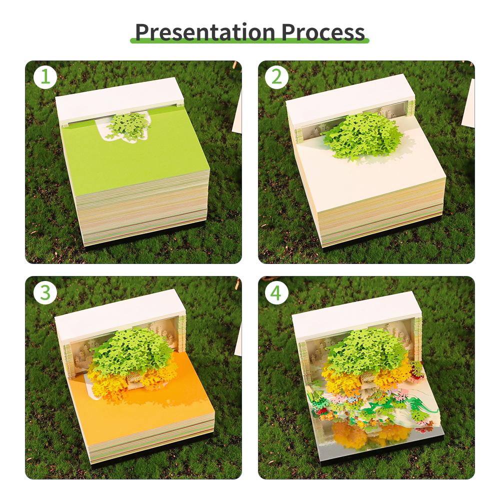 3D Calendar Sticky Notes of Flower Sea and Tree Island 2026 Unique Paper Sculpture Calendar For Desk Decor With Lights Design